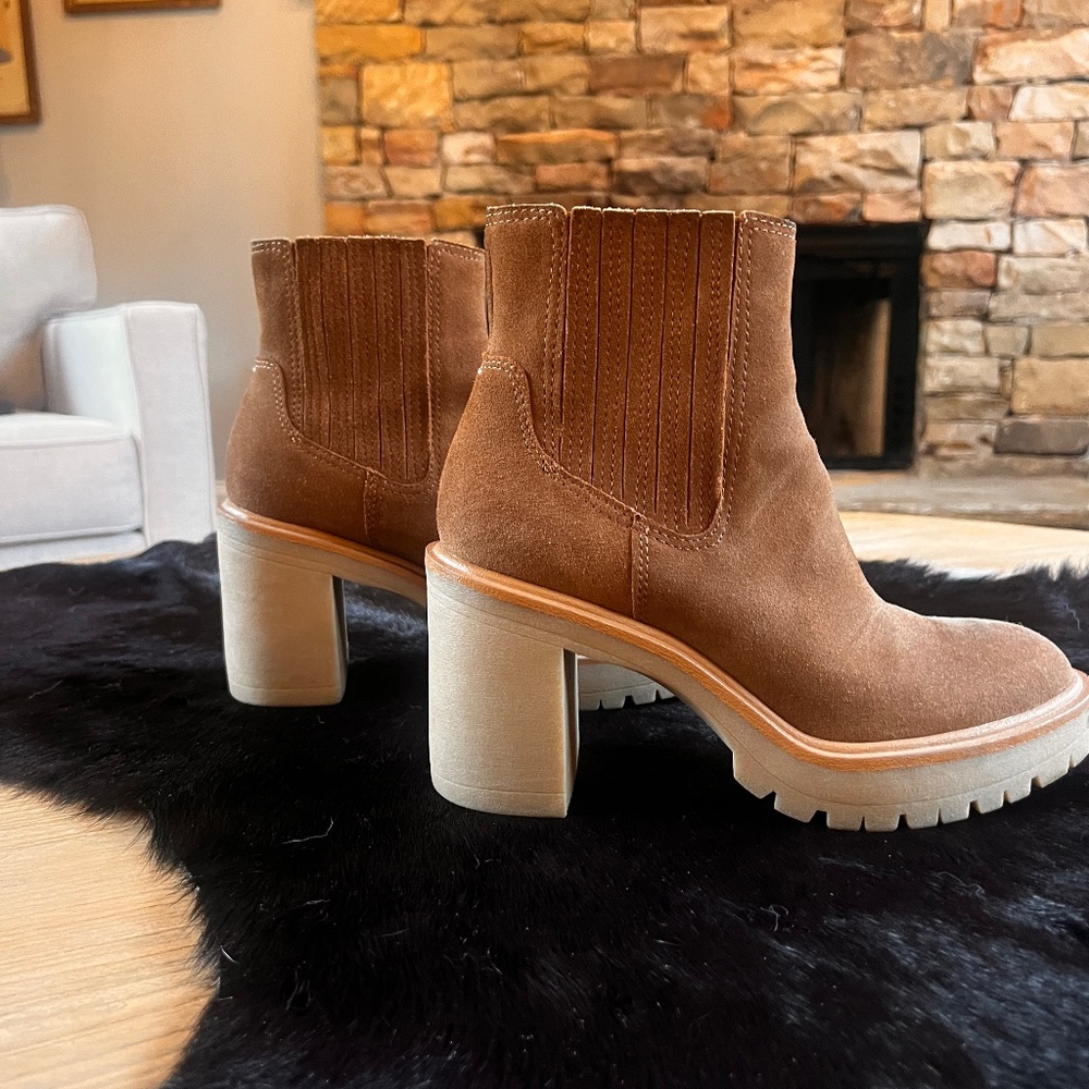 Dolce Vita Caster H2O Booties in Camel Suede, Size 8